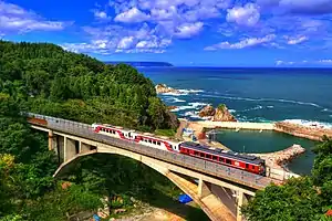 リアス線の大沢橋梁（2015年9月20日 白井海岸駅 - 堀内駅間）