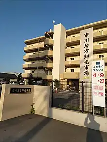 市川地方卸売市場の入り口に設置されている看板