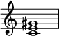 
{
\override Score.TimeSignature #'stencil = ##f
\relative c' {
   \clef treble 
   \time 4/4
   \key c \major
   <c e gis>1
   }
}
