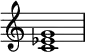 
{
\override Score.TimeSignature #'stencil = ##f
\relative c' {
   \clef treble 
   \time 4/4
   \key c \major
   <c es g>1
   }
}
