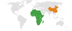 アフリカとChinaの位置を示した地図