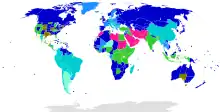 Map of the world's countries, with countries colored by age of consent