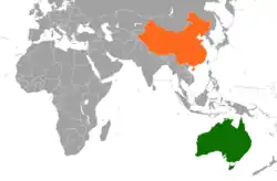 AustraliaとChinaの位置を示した地図