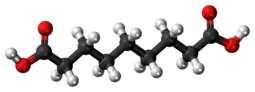 Ball-and-stick model of the azelaic acid molecule{{{画像alt1}}}