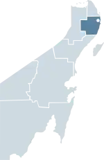 キンタナ・ロー州内でのカンクンの位置の位置図