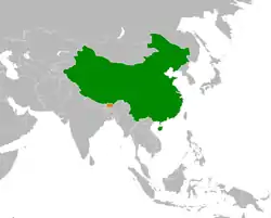 ChinaとBhutanの位置を示した地図