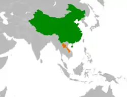 ChinaとLaosの位置を示した地図