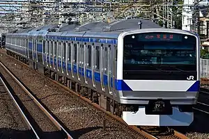 常磐線の主力車両E531系（2019年3月 松戸駅 - 金町駅間）