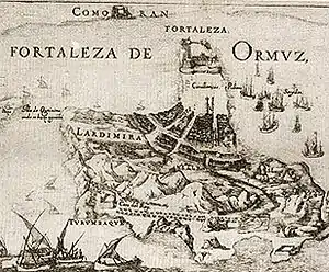 The city and fortress of Ormuz, 17th century.