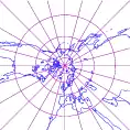 北極を中心とする心射図法