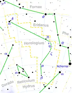 とけい座中のR星の位置