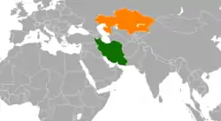 IranとKazakhstanの位置を示した地図