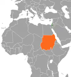 IsraelとSudanの位置を示した地図