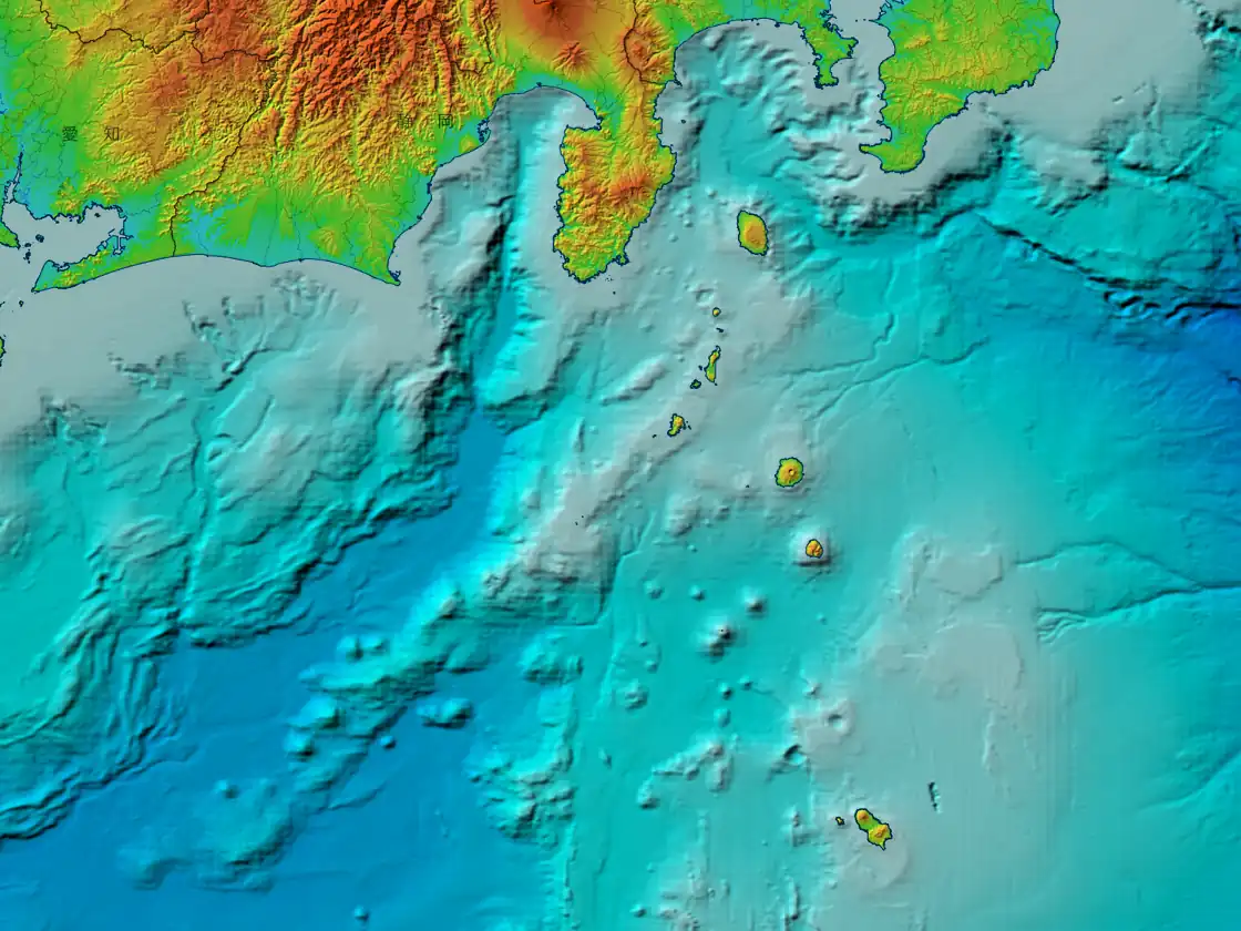 東京湾口の海底地形図に見える海底谷（海上保安庁J-EGG500データ）