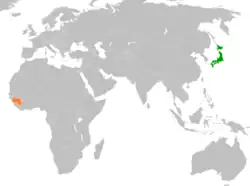 JapanとGuineaの位置を示した地図