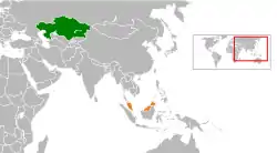 KazakhstanとMalaysiaの位置を示した地図