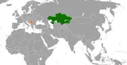 KazakhstanとSerbiaの位置を示した地図