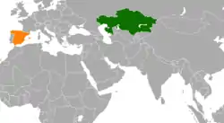 KazakhstanとSpainの位置を示した地図