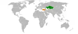 KazakhstanとTurkeyの位置を示した地図