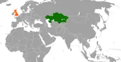 KazakhstanとUnited Kingdomの位置を示した地図