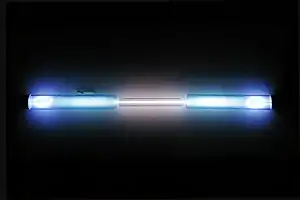 Glass tube shining bluish-white