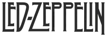 The name Led Zeppelin in irregular capitals in black and white