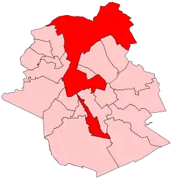 ブリュッセル首都圏地域におけるブリュッセル市の位置の位置図