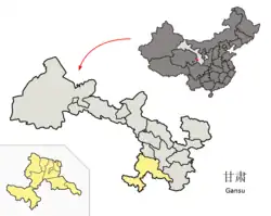 甘粛省中の甘南チベット族自治州の位置