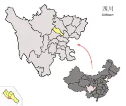 徳陽市中の広漢市の位置