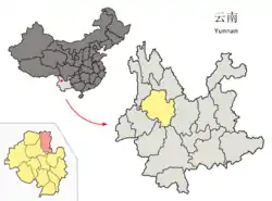 雲南省中の鶴慶県の位置