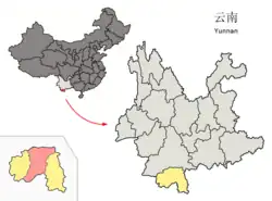 雲南省中の景洪市の位置