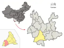 雲南省中の瀾滄県の位置