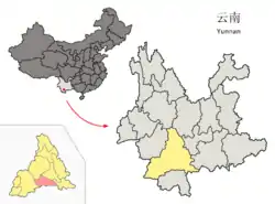 雲南省中の思茅区の位置