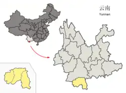 雲南省中の西双版納州の位置