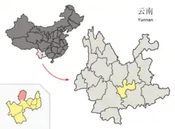 雲南省中の易門県の位置