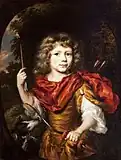 ニコラース・マース - Portret chłopca z łukiem i psem, 1674