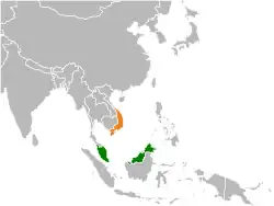 MalaysiaとSouth Vietnamの位置を示した地図