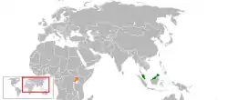 MalaysiaとUgandaの位置を示した地図