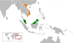 MalaysiaとVietnamの位置を示した地図