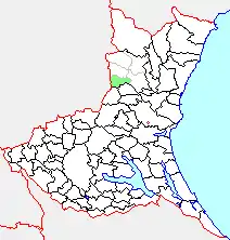 御前山村の県内位置図