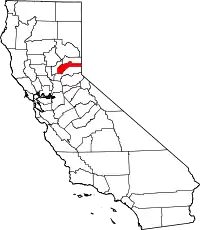 ネバダ郡の位置を示したカリフォルニア州の地図