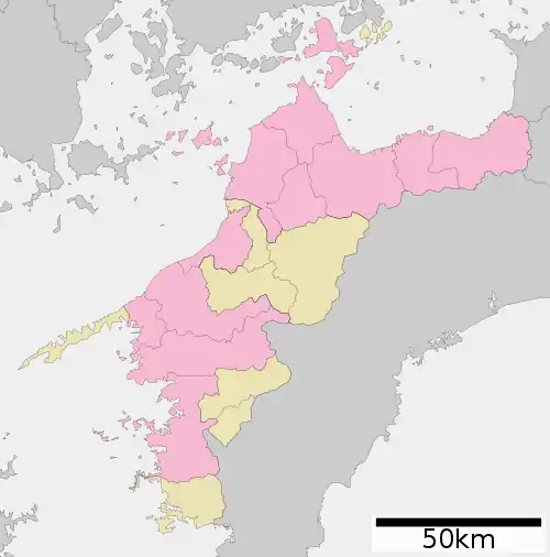 三滝城の位置（愛媛県内）