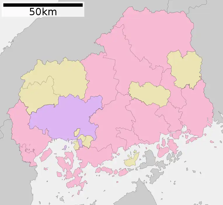 広島県立福山明王台高等学校の位置（広島県内）