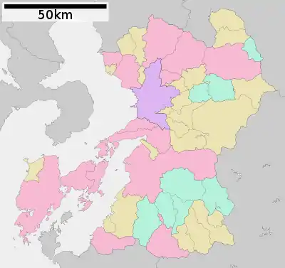 熊本地震 (2019年)の位置（熊本県内）