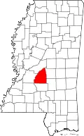 ランキン郡の位置を示したミシシッピ州の地図