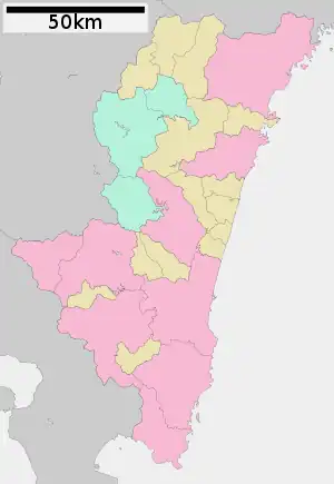 月山日和城の位置（宮崎県内）