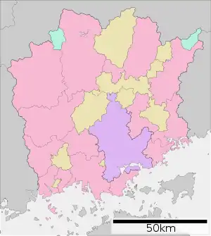 高梁市立図書館の位置（岡山県内）