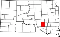 オーロラ郡の位置を示したサウスダコタ州の地図
