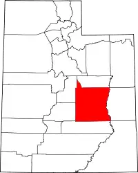 エメリー郡の位置を示したユタ州の地図