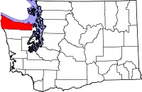 クララム郡の位置を示したワシントン州の地図